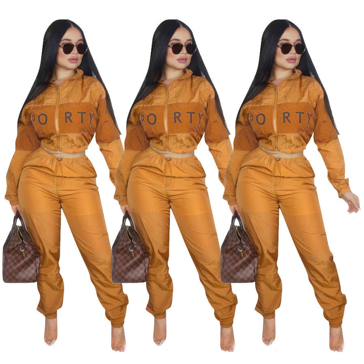 Damen sportliches Jogginganzug-Set mit Crop-Top und elastischem Bund Drune