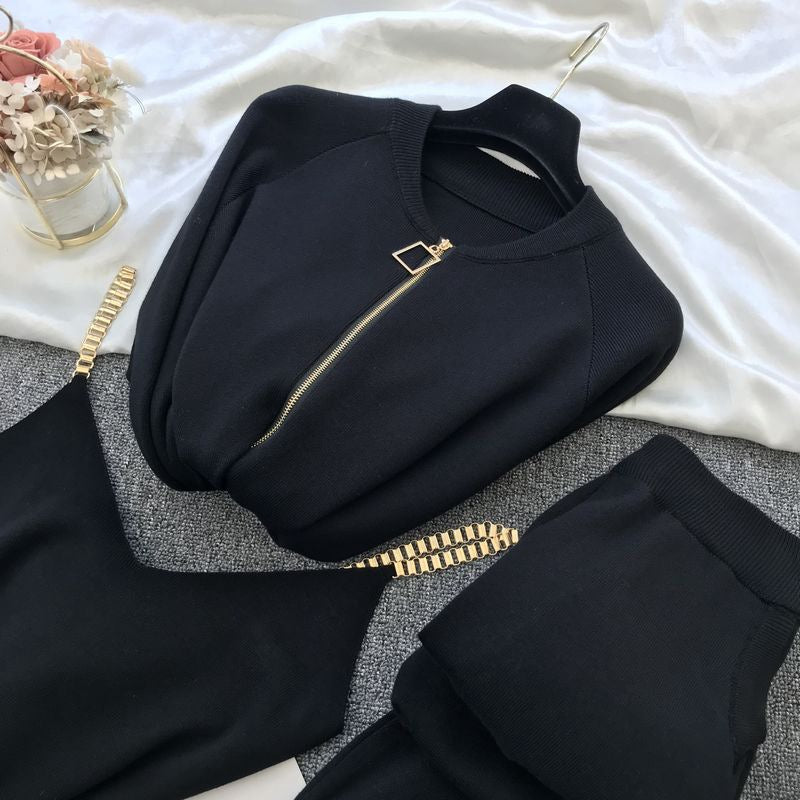 Damen sportliches Freizeit-Loungewear-Set mit Reißverschluss Drune