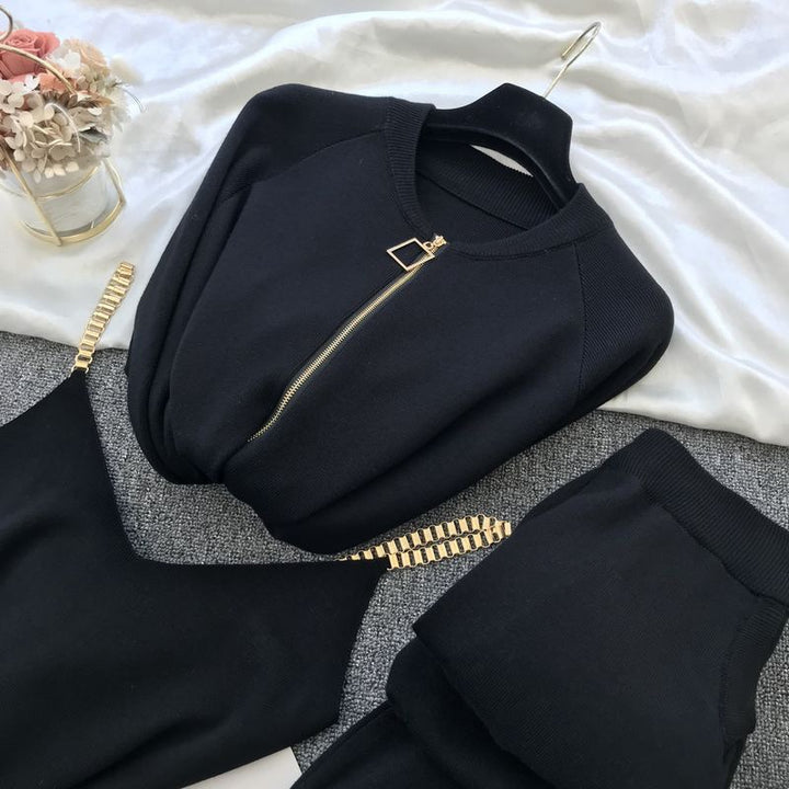 Damen sportliches Freizeit-Loungewear-Set mit Reißverschluss Drune