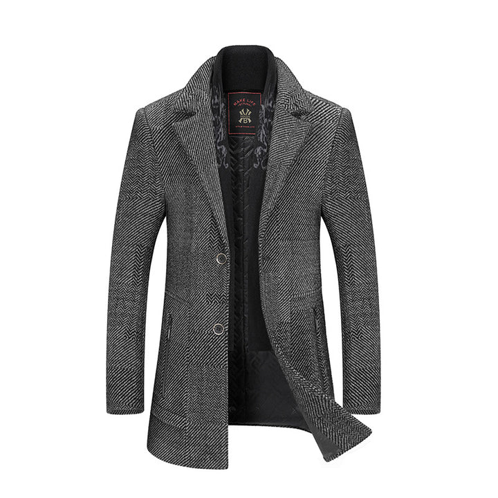 Herren Kurzmantel aus Wollmix mit Fischgrätstruktur und gesteppter Innenjacke Drune
