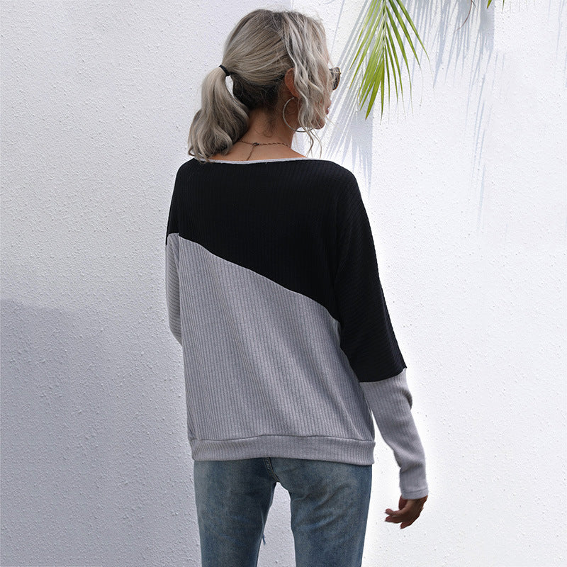 Damen Schulterfreier Rippstrick-Pullover im Diagonal-Colorblock mit lässiger Oversize-Passform Drune