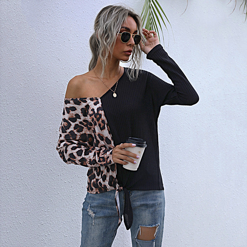 Damen Oversize-Longsleeve mit asymmetrischem Materialmix, V-Ausschnitt und Knotenfront Drune