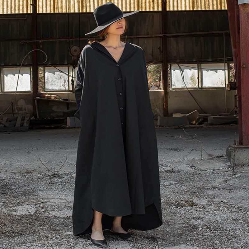 Damen Oversize-Hoodie-Hemdkleid mit verdeckter Knopfleiste, Seitentaschen und leichtem Fall Drune