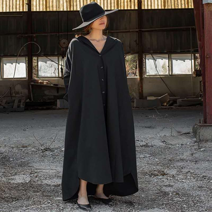 Damen Oversize-Hoodie-Hemdkleid mit verdeckter Knopfleiste, Seitentaschen und leichtem Fall Drune