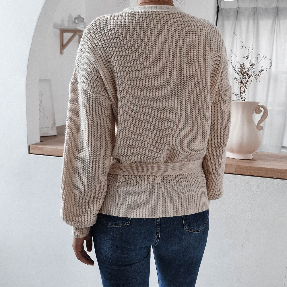 Damen Wickelpullover mit strukturiertem Strick und Bindeband Drune