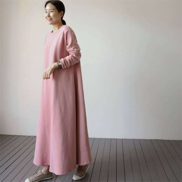 Damen Oversize‑Sweatmaxikleid mit Rundhals und weitem A‑Linien‑Fall Drune