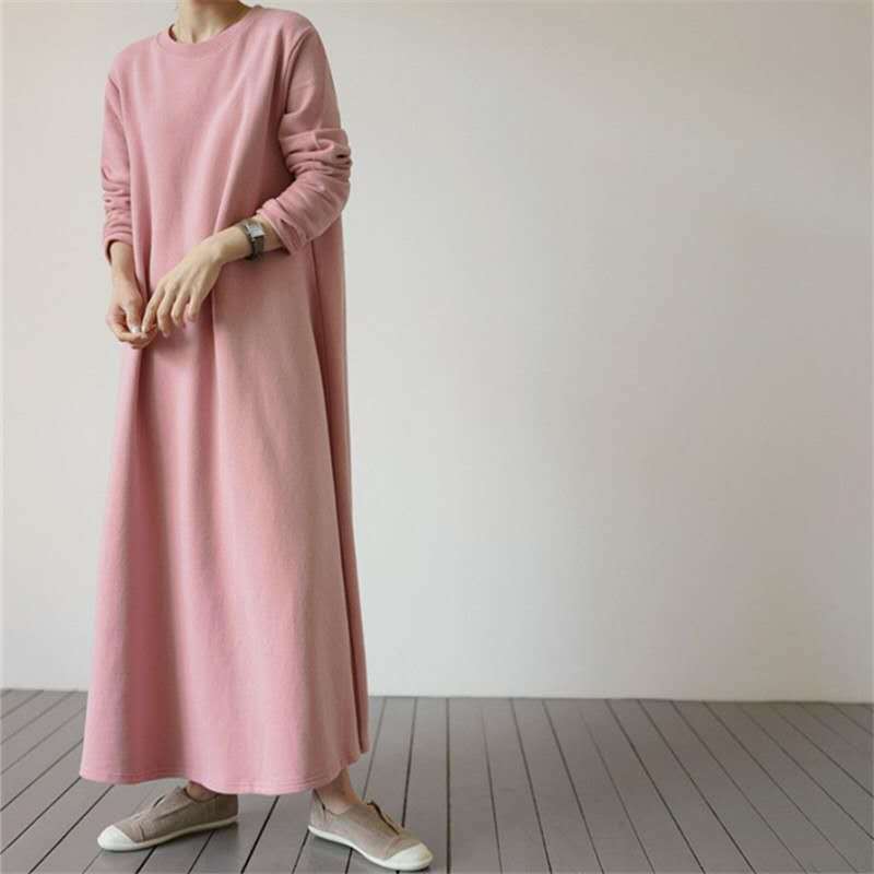 Damen Oversize‑Sweatmaxikleid mit Rundhals und weitem A‑Linien‑Fall Drune