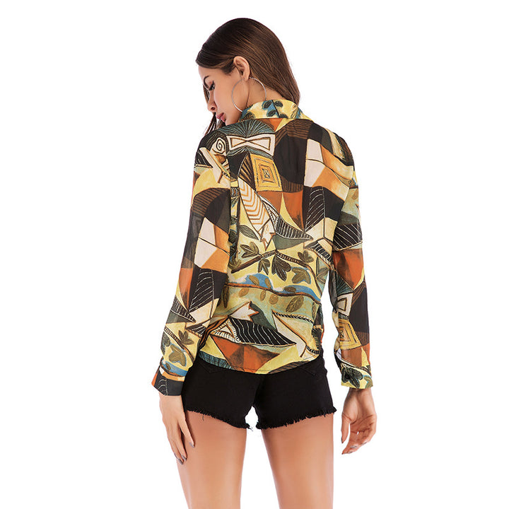 Damen Bedruckte Hemdbluse mit grafischem Patchwork-Print & Knopfleiste Drune