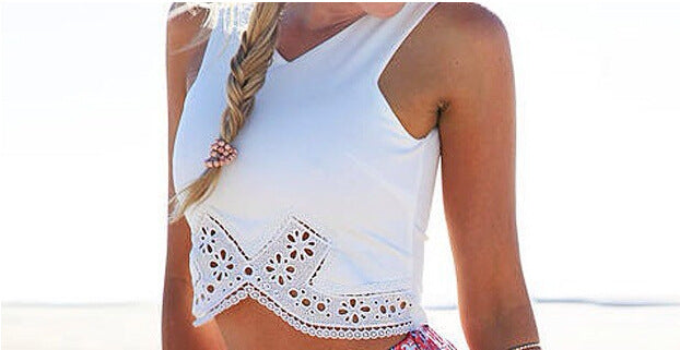 Damen Cropped Oberteil mit Spitzenverzierung Drune