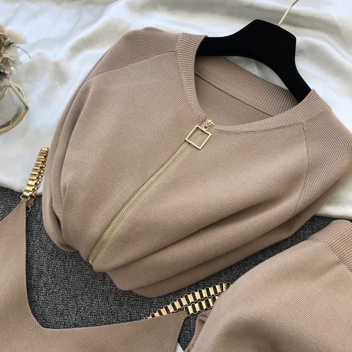 Damen sportliches Freizeit-Loungewear-Set mit Reißverschluss Drune
