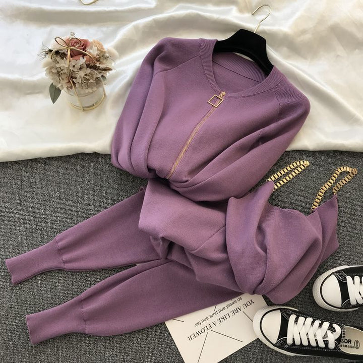 Damen sportliches Freizeit-Loungewear-Set mit Reißverschluss Drune