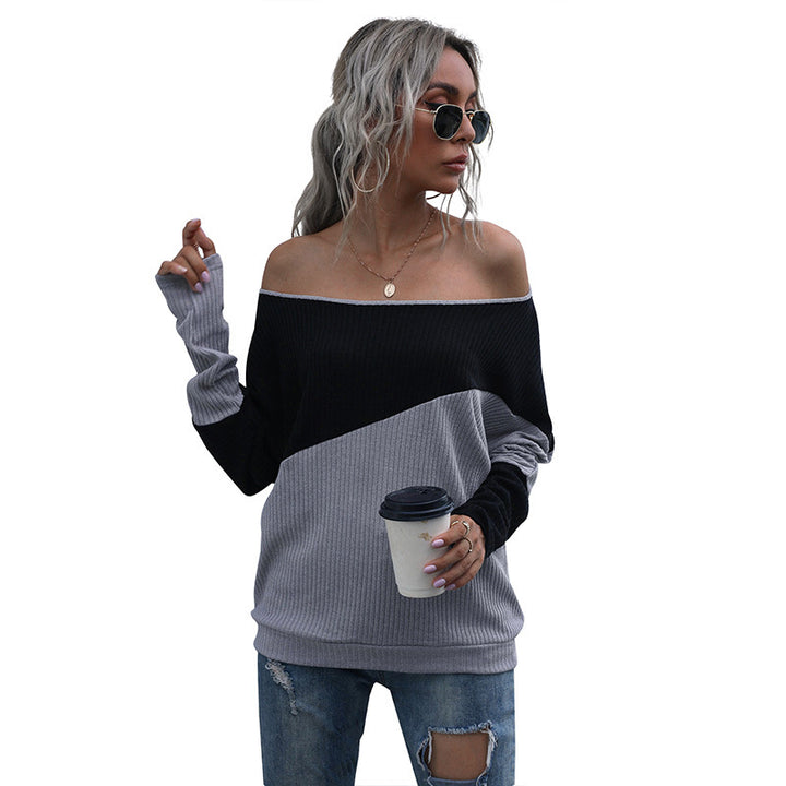 Damen Schulterfreier Rippstrick-Pullover im Diagonal-Colorblock mit lässiger Oversize-Passform Drune
