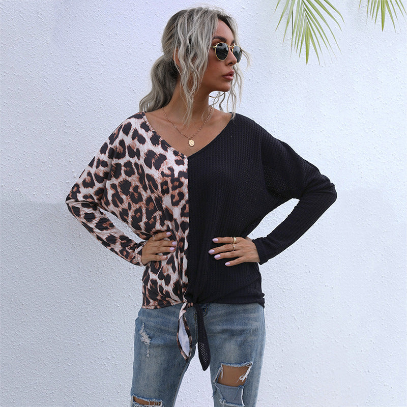 Damen Oversize-Longsleeve mit asymmetrischem Materialmix, V-Ausschnitt und Knotenfront Drune