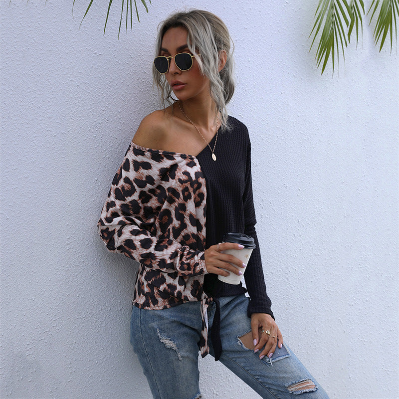 Damen Oversize-Longsleeve mit asymmetrischem Materialmix, V-Ausschnitt und Knotenfront Drune