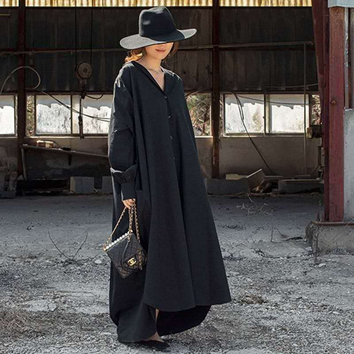 Damen Oversize-Hoodie-Hemdkleid mit verdeckter Knopfleiste, Seitentaschen und leichtem Fall Drune