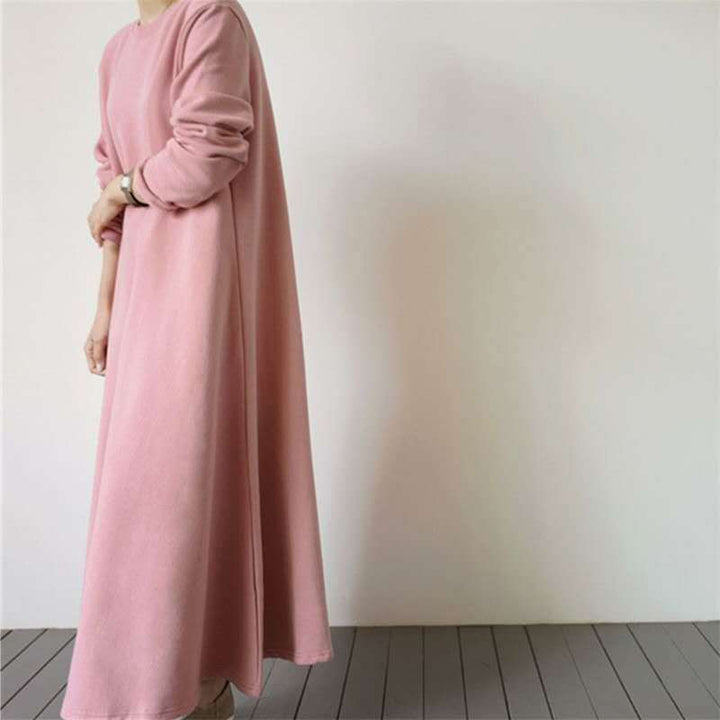 Damen Oversize‑Sweatmaxikleid mit Rundhals und weitem A‑Linien‑Fall Drune