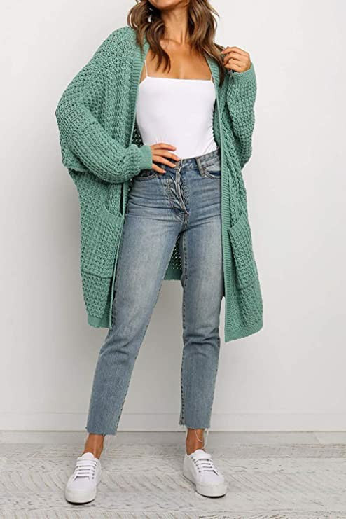 Damen Grobstrick Cardigan mit voluminösen Ärmeln und praktischen Taschen Drune