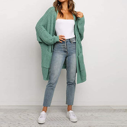 Damen Grobstrick Cardigan mit voluminösen Ärmeln und praktischen Taschen Drune
