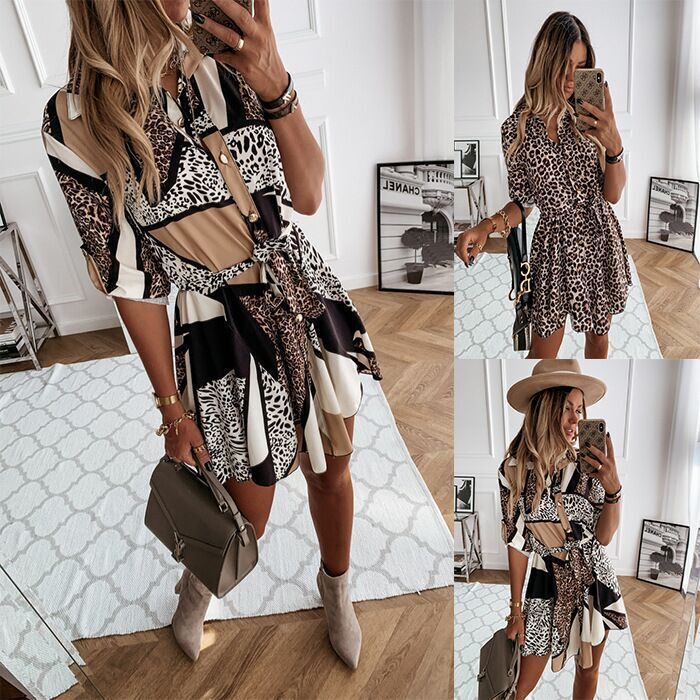 Femme Chic Knopfhemd Mini Kleid mit Statement-Druck und Bindegürtel Drune