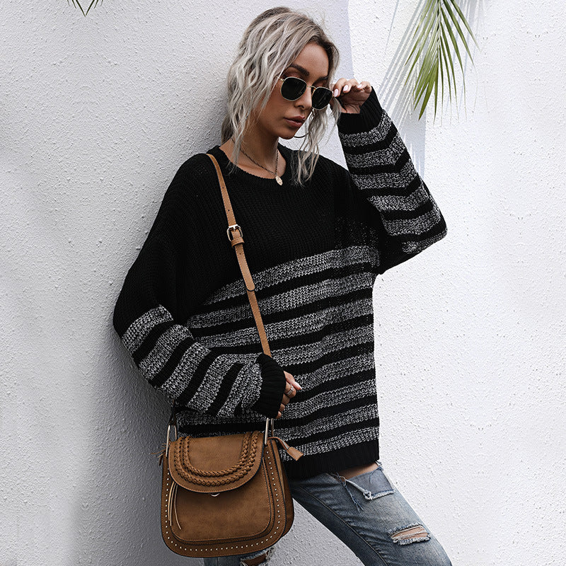 Damen Oversize-Feinstrickpullover mit Rundhalsausschnitt und gestreiftem Struktur‑Muster Drune