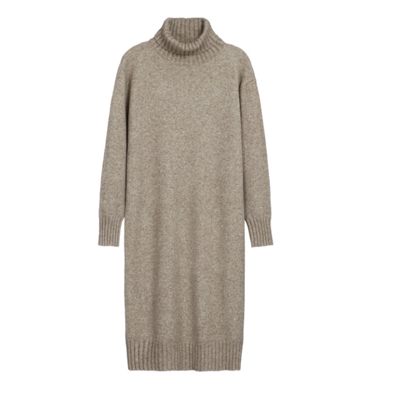 Damen Strickkleid mit hohem Kragen und Rippdetails Drune