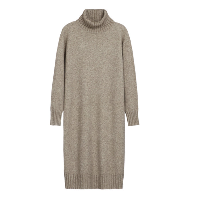 Damen Strickkleid mit hohem Kragen und Rippdetails Drune