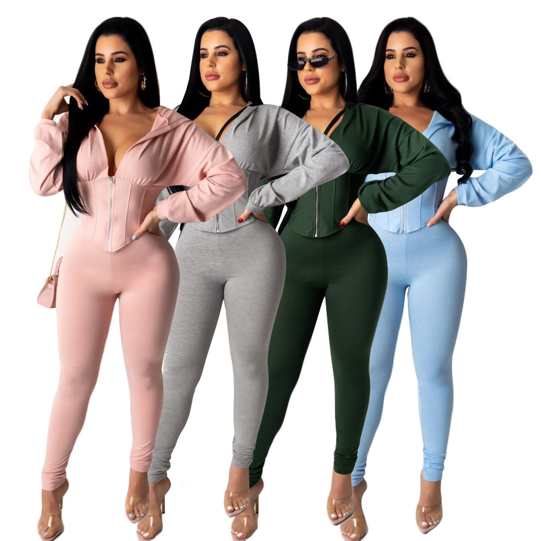 Damen Jumpsuit mit modischem Reißverschluss und sportlichem Crop-Top Drune
