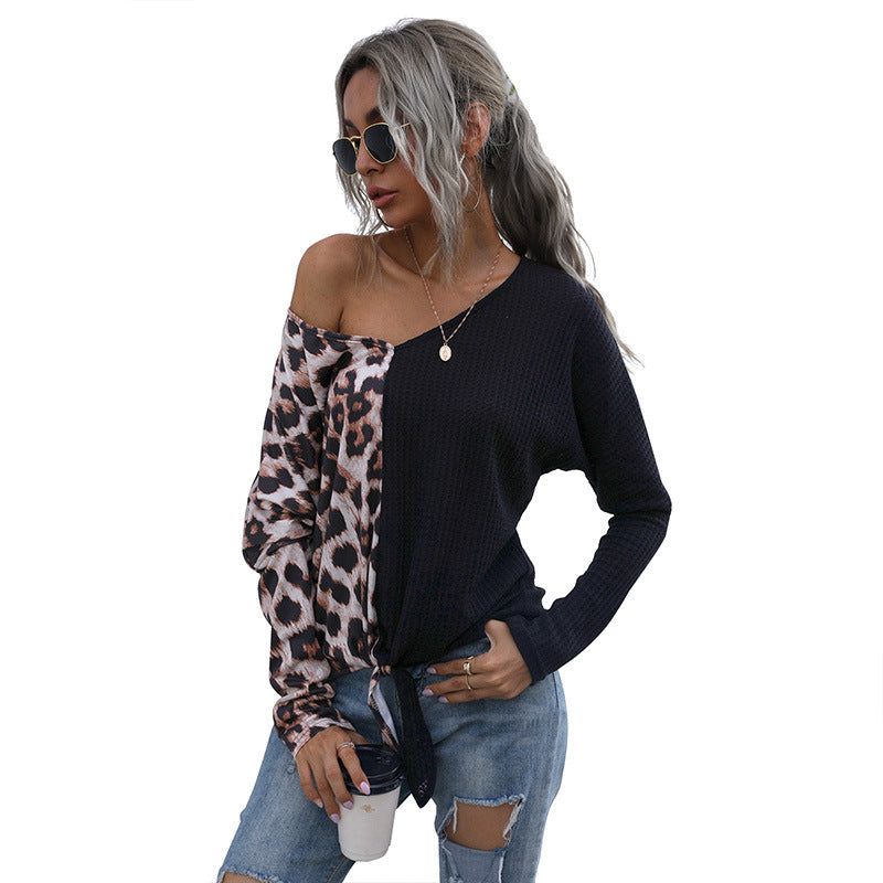 Damen Oversize-Longsleeve mit asymmetrischem Materialmix, V-Ausschnitt und Knotenfront Drune