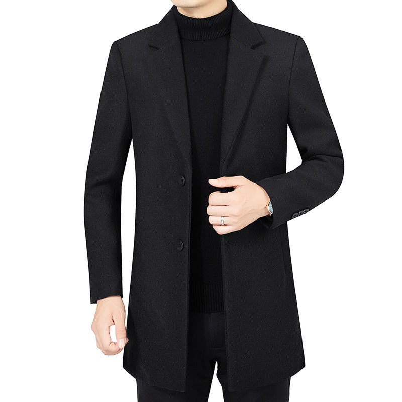 Herren Eleganter taillierter Wollmix-Mantel mit Notch-Revers und Zweiknopfverschluss Drune