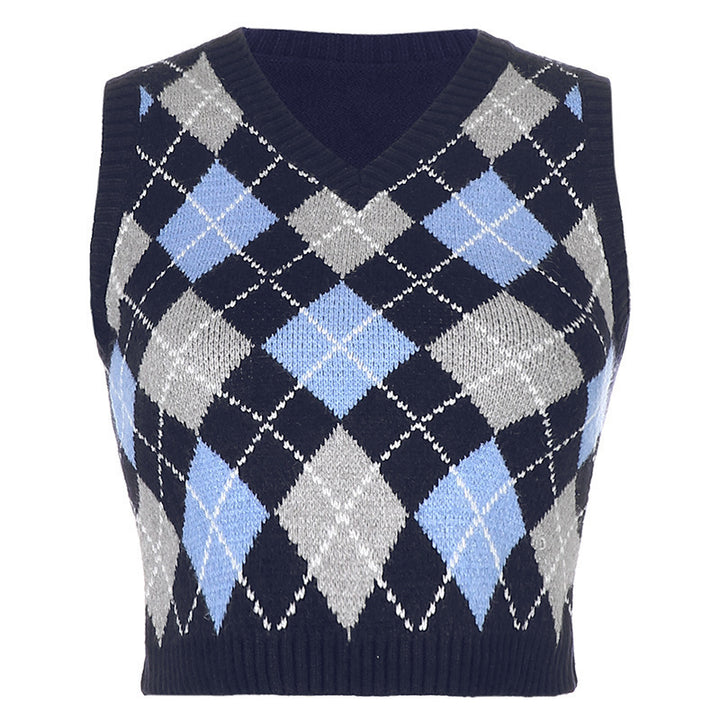 Damen ärmelloses Strickoberteil im modischen Argyle-Muster Drune