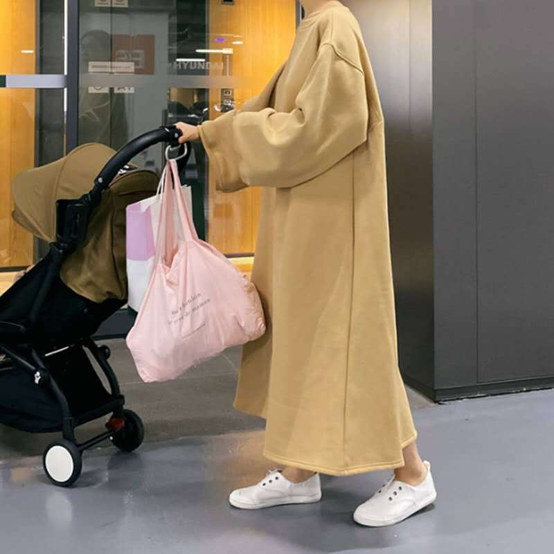 Damen Oversize-Sweatkleid mit Ballonärmeln und Maxi-Länge Drune