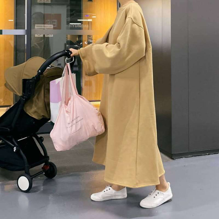 Damen Oversize-Sweatkleid mit Ballonärmeln und Maxi-Länge Drune