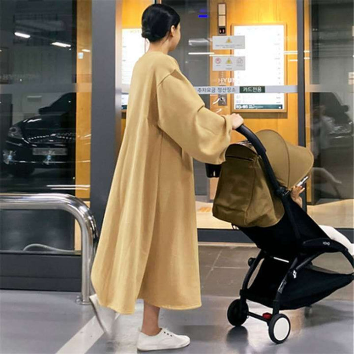 Damen Oversize-Sweatkleid mit Ballonärmeln und Maxi-Länge Drune