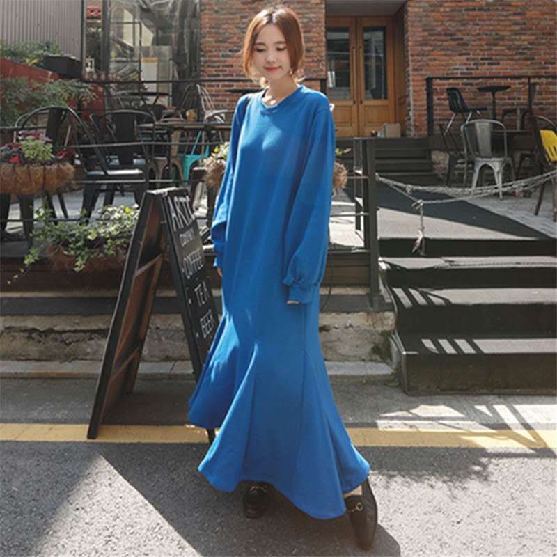 Damen Thermo-Maxi‑Fleecekleid mit Oversize‑Silhouette, Rundhals und Teilungsnähten Drune