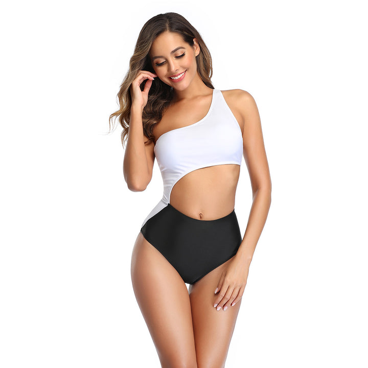 Damen Einteiliger Badeanzug mit asymmetrischem Schnitt und hohem Bund Drune