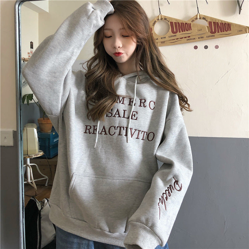 Damen Hoodies mit großem Logo und praktischer Kängurutaschen Design Drune