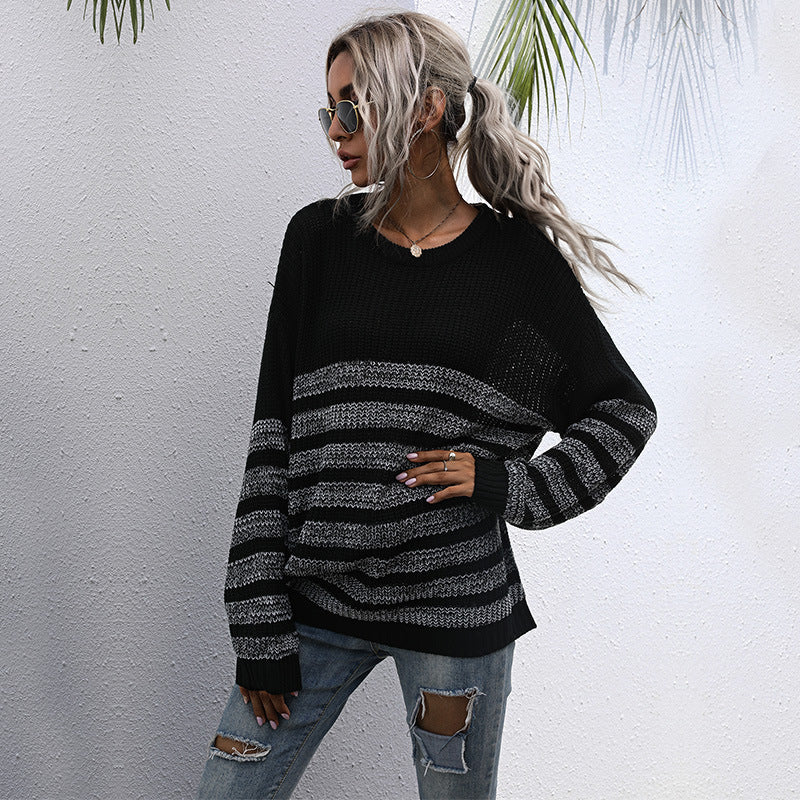 Damen Lässiger Strickpullover im Blockstreifen-Mix mit überlanger Silhouette Drune