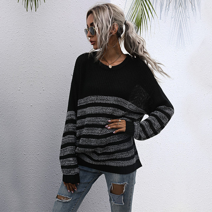 Damen Lässiger Strickpullover im Blockstreifen-Mix mit überlanger Silhouette Drune