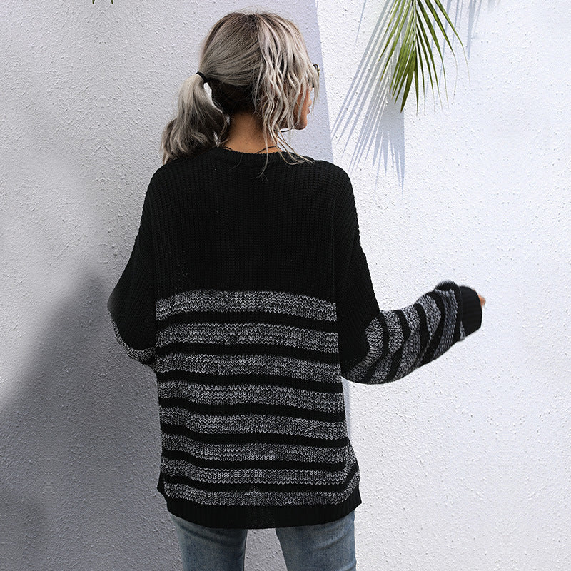 Damen Oversize-Feinstrickpullover mit Rundhalsausschnitt und gestreiftem Struktur‑Muster Drune