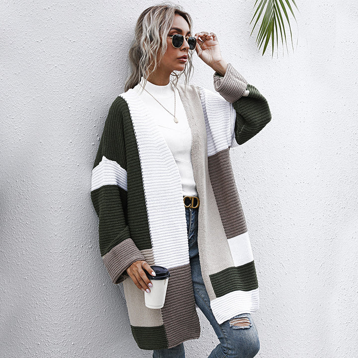 Damen Oversize Strickcardigan mit Colorblock‑Patchwork und offener Front Drune