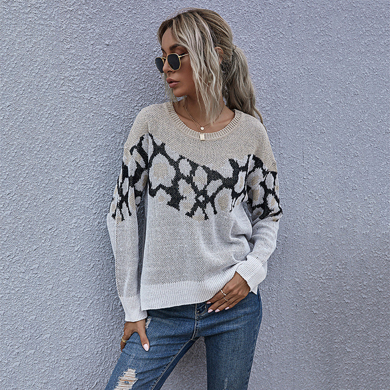 Damen Feinstrickpullover mit Intarsienmuster, Rundhals und lässiger Oversize-Passform Drune