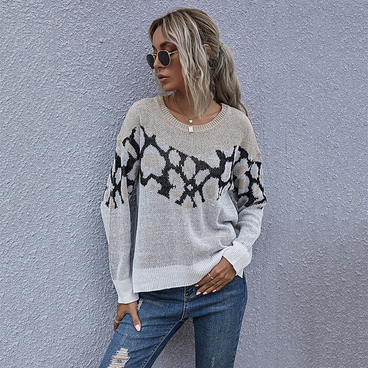 Damen Feinstrickpullover mit Intarsienmuster, Rundhals und lässiger Oversize-Passform Drune
