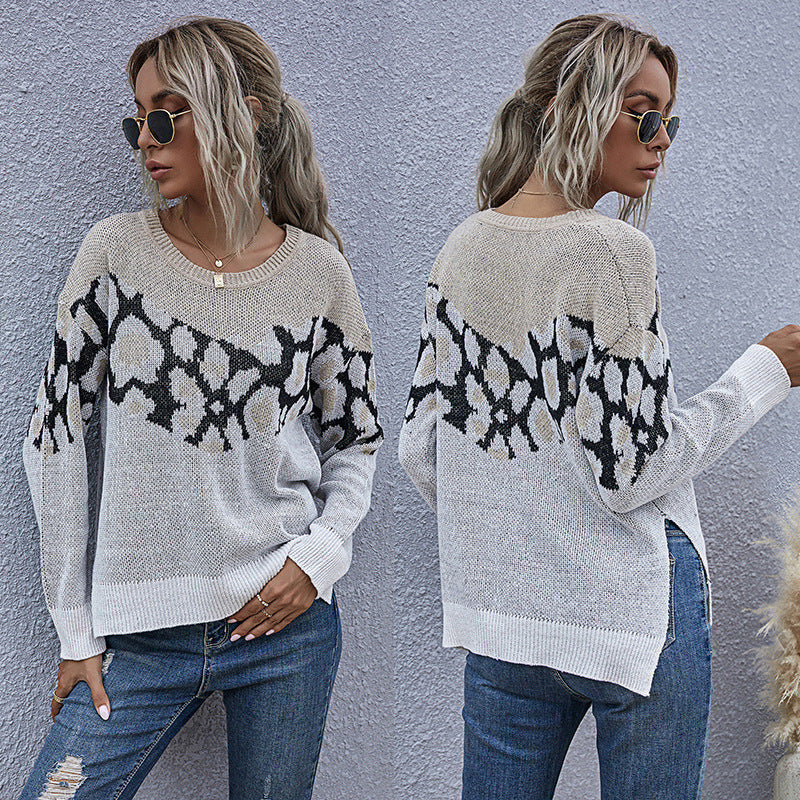 Damen Feinstrickpullover mit Intarsienmuster, Rundhals und lässiger Oversize-Passform Drune