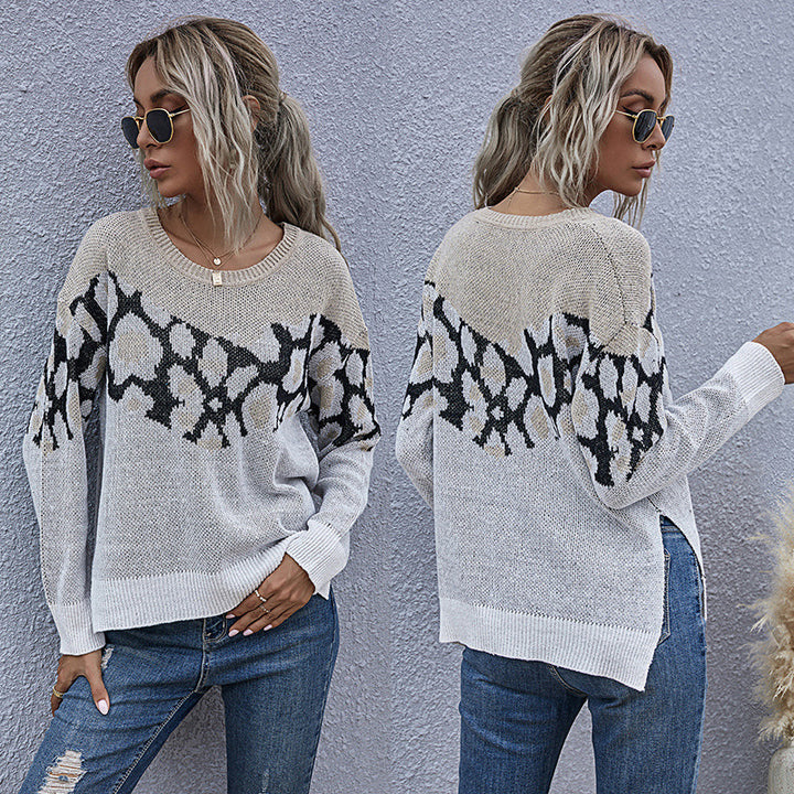 Damen Feinstrickpullover mit Intarsienmuster, Rundhals und lässiger Oversize-Passform Drune