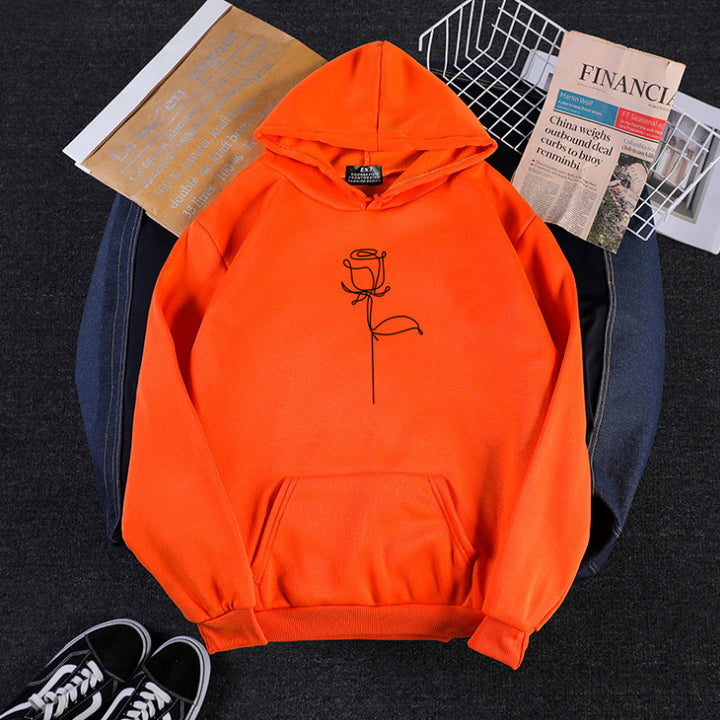 Unisex nan Kapuzenpullover mit minimalistischer Rosenlinien-Illustration, Kängurutasche und angerautem Innenfutter Drune
