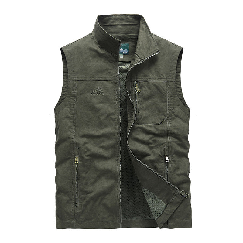 Herren Leichte Outdoor-Utility-Weste mit Mesh‑Futter, Reißverschlusstaschen und Stehkragen Drune