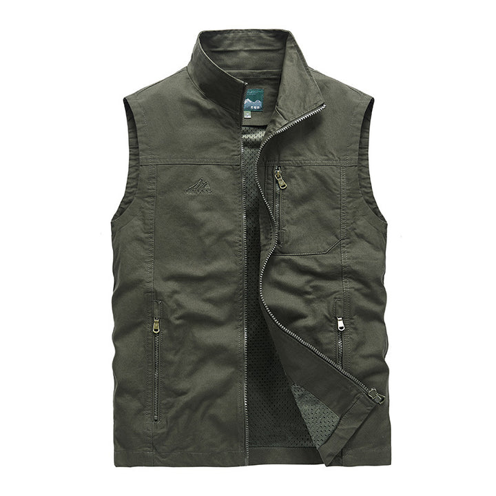 Herren Leichte Outdoor-Utility-Weste mit Mesh‑Futter, Reißverschlusstaschen und Stehkragen Drune