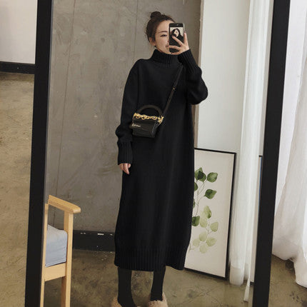 Damen Strickkleid mit hohem Kragen und Rippdetails Drune