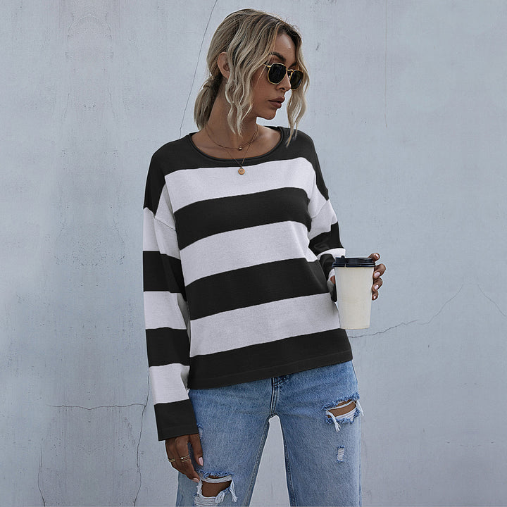 Damen Lässiger Streifenpullover mit weitem Schnitt Drune