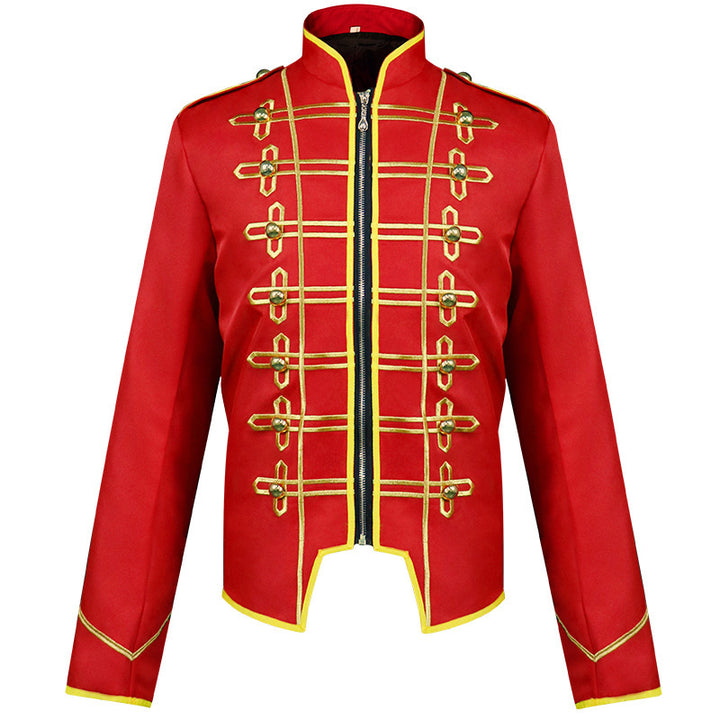 Herren nan Hussaren-Uniformjacke im Parade-Stil mit Stehkragen Zierkordeln und verdecktem Reißverschluss Drune